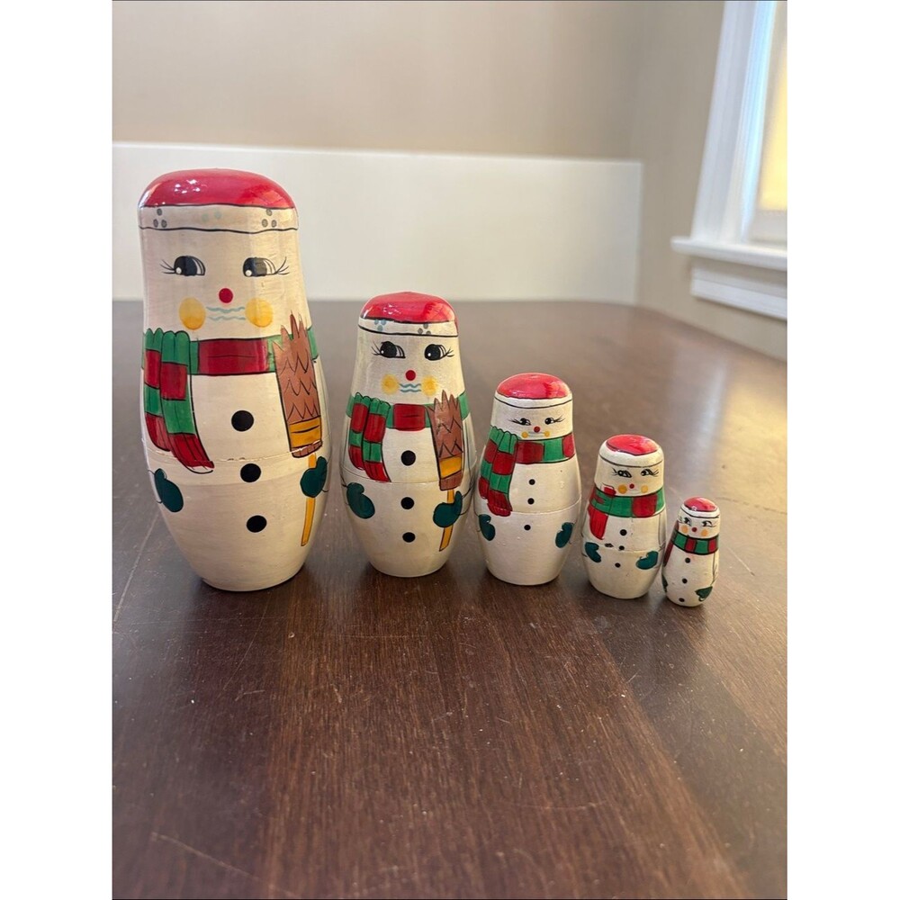 Hand-Painted Matryoshka Snowman Nesting Dolls